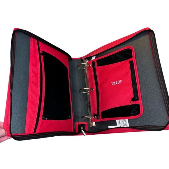 Vtg 90s Five Star Red 2" Ring Zipper Pen Pencil Pocket Binder Trapper Keeper EUC - Picture 2 of 5